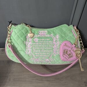 Juicy Couture Mint Green and Pink Quilted Shoulder Bag